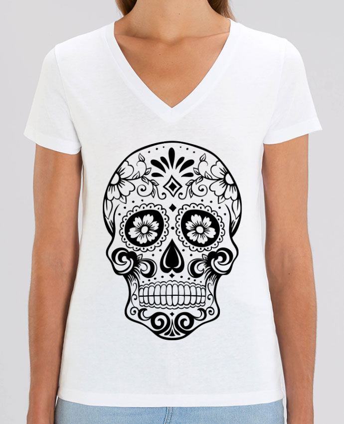 Tee Shirt Femme Col V Stella EVOKER Tête de Mort - Coton BIO -Tunetoo