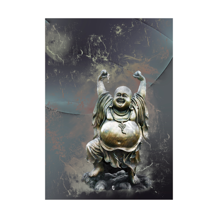 Panneau Photo en Bois surface lignée blanche naturelle -  Petit Bouddha rieur 4  par Cartsandra B