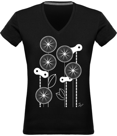 TShirt femme Col V Fleurs couleurs foncées