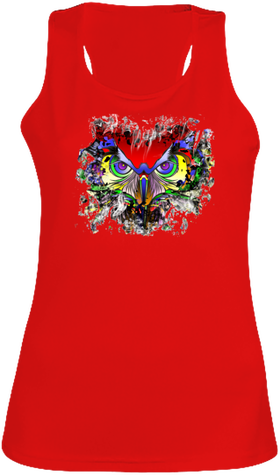 debardeur sport femme, illustration hiboux arc-en-ciel