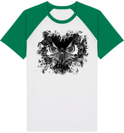 t-shirt baseball-unisexe manche courte, illustration hiboux noir&blanc