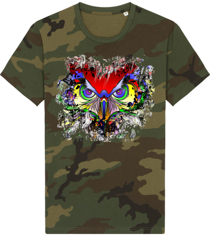 t-shirt militaire illustration hiboux arc-en-ciel