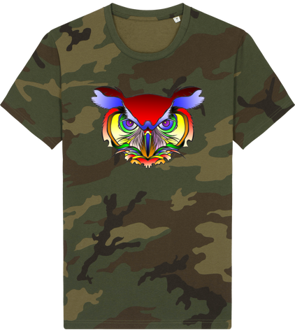 t-shirt militaire illustration hiboux arc-en-ciel/entier
