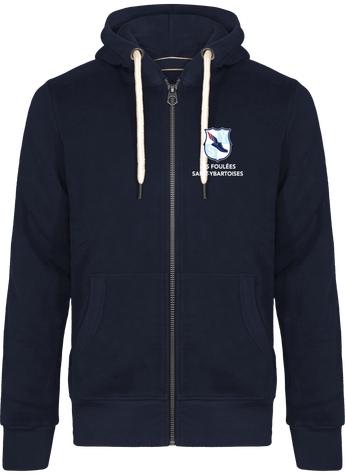 Sweat-shirt vintage zippé à capuche brodé homme 80% coton et 20% polyester.