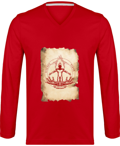 T-shirt Homme Prométhée Basic manches longues rouge motif parchemin