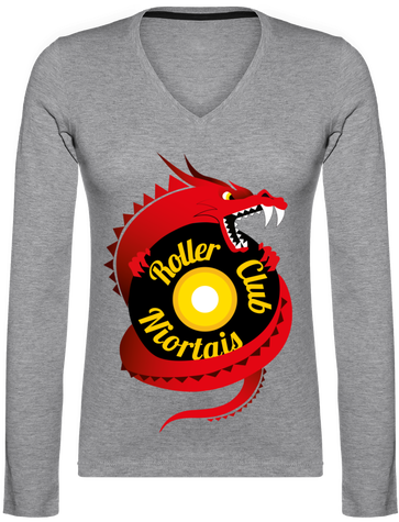 T-shirt manches longues col v femme - logo devant