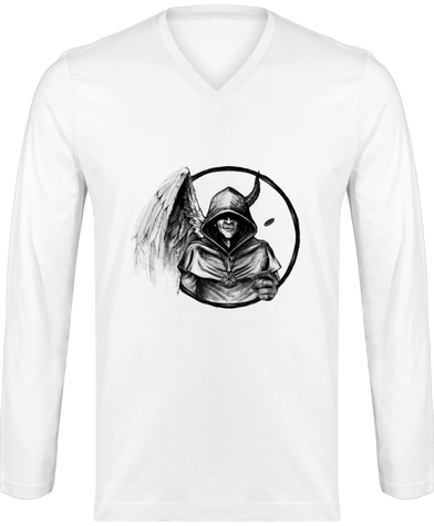 T-shirt Homme Prométhée Imbolc 2022 manches longues col V motif noir sur fond blanc