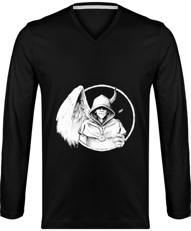 T-shirt Homme Prométhée Imbolc 2022 manches longues col V motif blanc sur fond noir