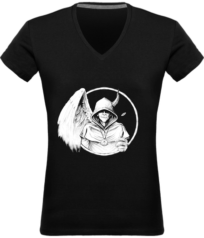 T-shirt Femme Prométhée Col V Imbolc 2022 motif blanc sur noir