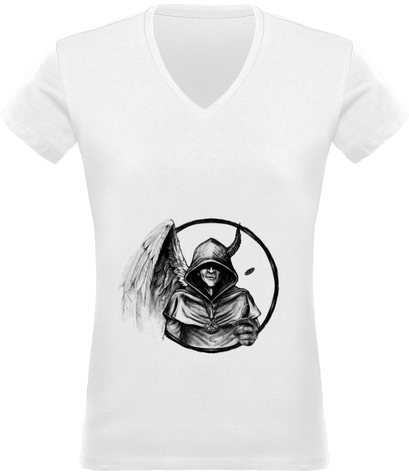 T-shirt Femme Prométhée Col V Imbolc 2022 motif blanc sur noir