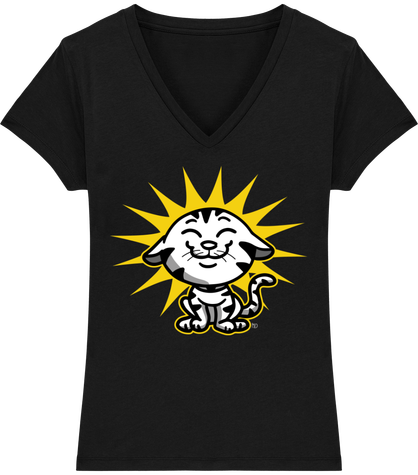 T-shirt femme Chat heureux noir et blanc