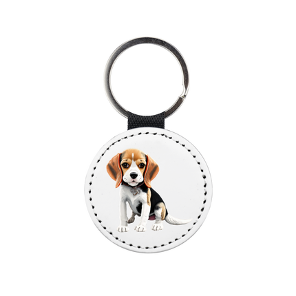 Porte-clés en cuir synthétique rond Beagle