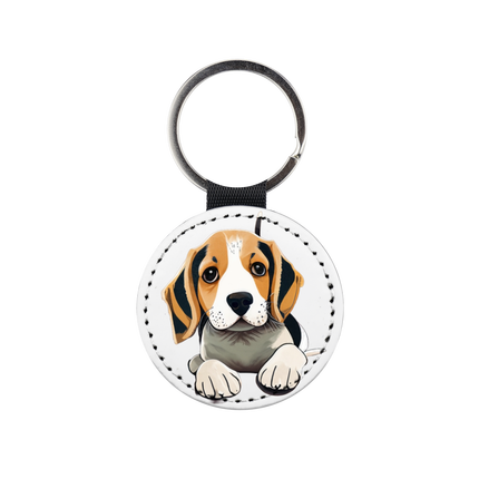 Porte-clés en cuir synthétique rond Beagle 