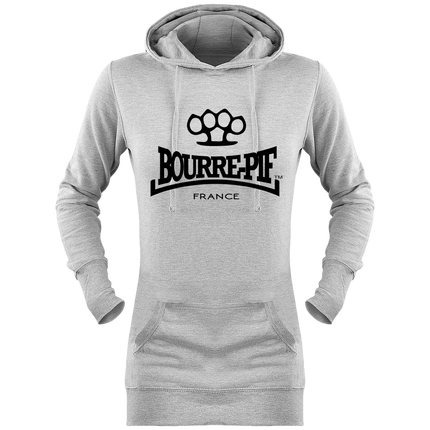 Sweat long à capuche femme Bourre-Pif gris