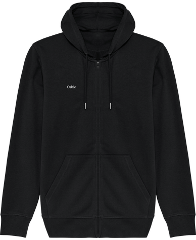 Sweat-shirt zippé à capuche noir UNISEXE signé Mura Fowski. Coloris au choix