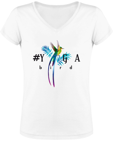 T-Shirt Bio Col V Femme - Stella Chooses - Esprit du Yoga Griffé « #Yogabird »