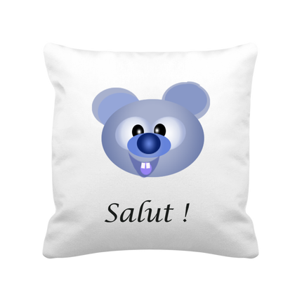 Coussin satiné. Ourson bleu