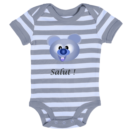 Body Bébé à Rayures Décoration sur les épaules. Ourson bleu 