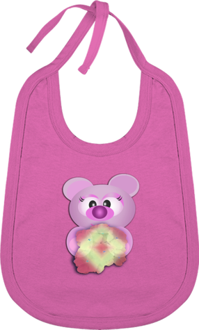 Bavoir coton bébé-Ourson et fleurs roses