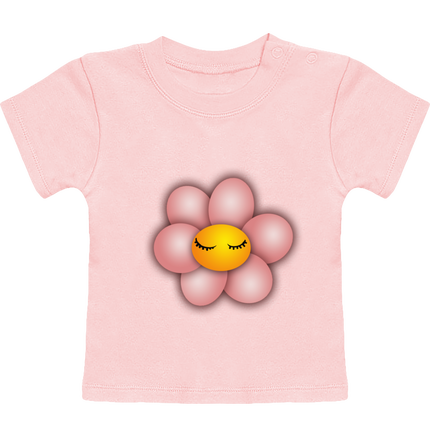 T-Shirt Bébé Manches Courte - Fleur rose naïf - Création Farandol'Art