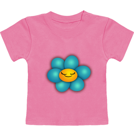T-Shirt Bébé Manches Courtes - Fleur bleue -Création Farandol'Art.