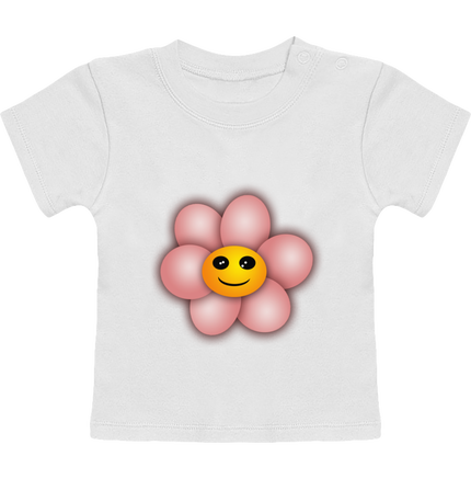 T-Shirt Bébé Manches Courtes - Fleur rose souriante- Farandol'art