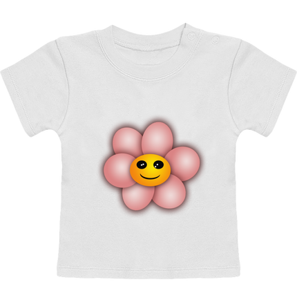 T-Shirt Bébé Manches Courtes - Fleur rose souriante- Farandol'art