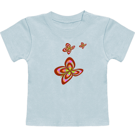 T-Shirt Bébé Manches Courtes - Papillons rouge recto-verso -Création Farandol'Art.