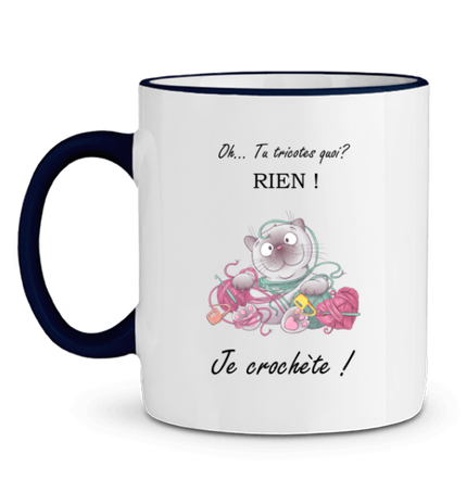 Mug rebords contrastés Tu tricotes quoi rien je crochète
