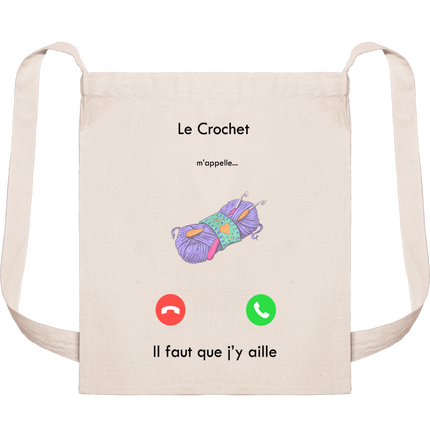 Sac en coton bio J'peux pas J'ai crochet. Le Crochet m'appelle Il faut que j'y aille.