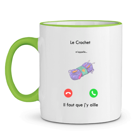 Mug rebords contrastés. J'peux pas J'ai crochet. Le Crochet m'appelle Il faut que j'y aille.