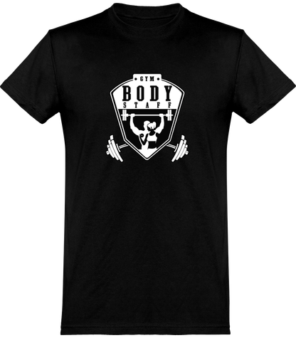 T-shirt Homme 180g Logo Body Staff Gym (Blanc/ Fond Noir)