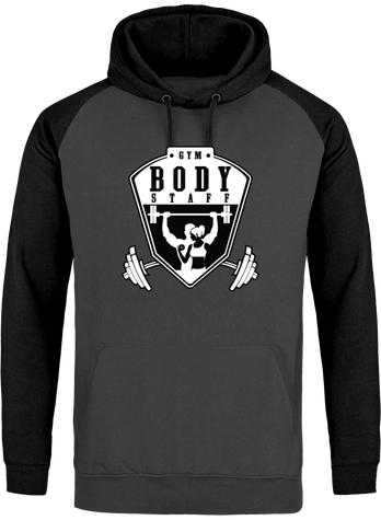  Sweat à Capuche Baseball - Logo Body Staff Gym - (Blanc/ Fond Noir)