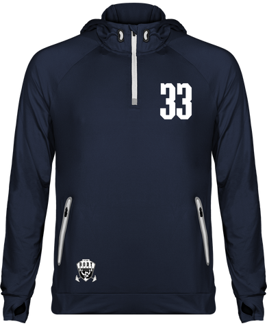 Sweat Shirt à Capuche Sport Zip 1/4 Unisexe - Logo Body Staff Gym - Numéro 33 Blanc