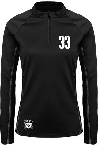  Sweat Running 1/4 Zippé Femme - Logo Body Staff Gym - Numéro 33 Blanc