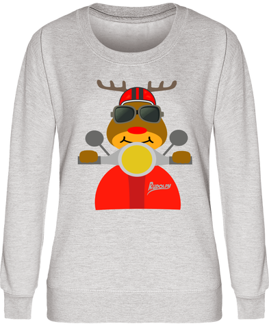 Sudadera de Navidad para mujer con el reno Rodolfo (Rudolph) y su scooter Vespa