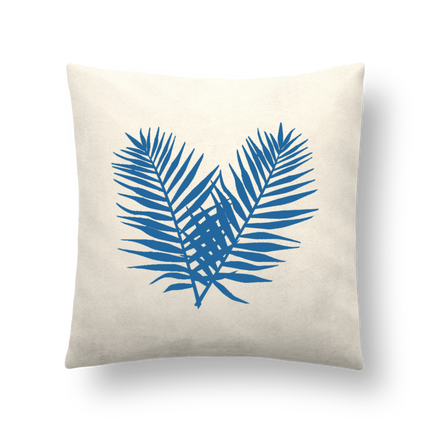COUSSIN PEAU DE PÊCHE 45X45 FEUILLES BLEUES