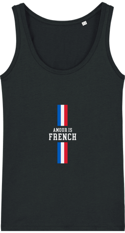 Débardeur Amour is french Femme logo Broderie blanc Drapeau Bleu blanc rouge