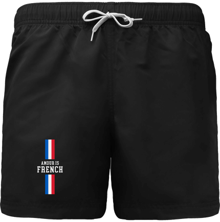 Caleçcon / Maillot de Bain Homme logo broderie Amour is French blanc avec drapeaux Français
