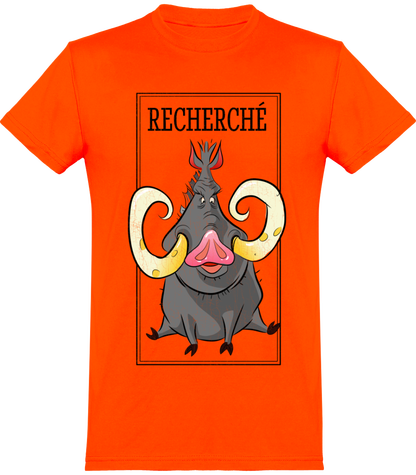T shirt orange sanglier recherché, chasse, cadeau pour chasseur papi, papou papa tonton