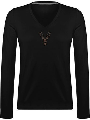 T-shirt Femme Col V Manche Longue (Broder)