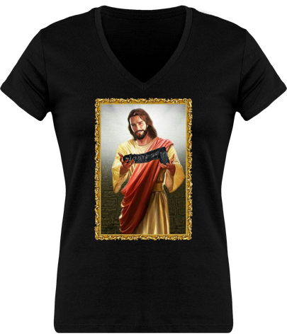 T-shirt femme col V In Gode Jesus we trust