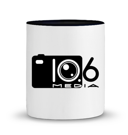 Mug bicolore noir et blanc, logo 10.6Media