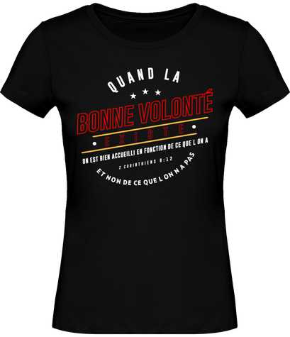T-shirt  Femme noir manches courtes 2.Corinthiens 8-12 