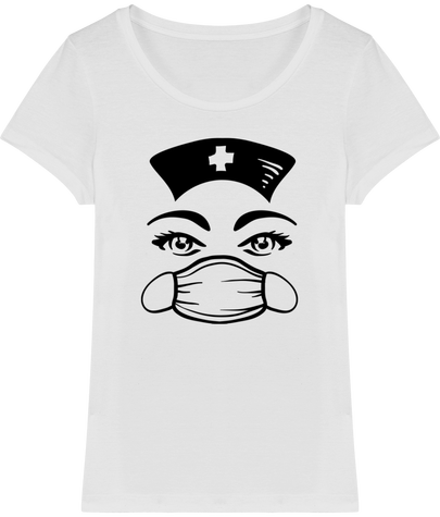 T-shirt blanc. BIO. Femme. Nurse with a Mask.