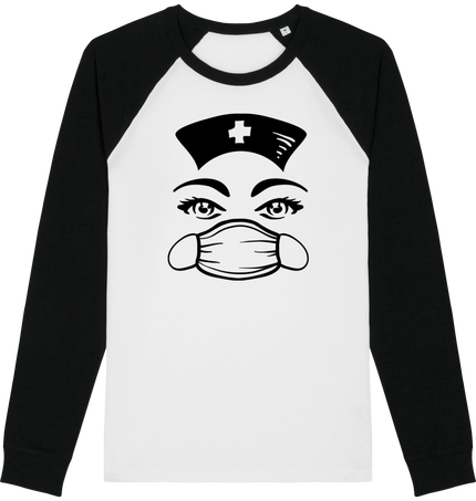 Tee-shirt Baseball, Unisexe, en coton BIO. Nurse with a Mask. 