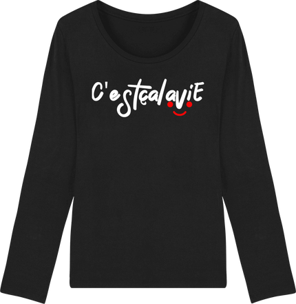 Super T-shirt noir manches longues pour Femme. Coton Bio 