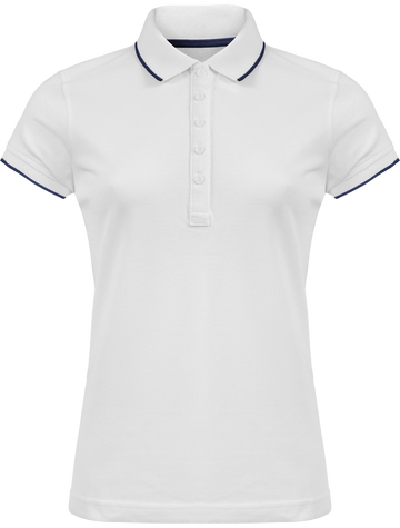 Polo femme brodé et imprimé en 100% coton piqué. Col en bord-côte :