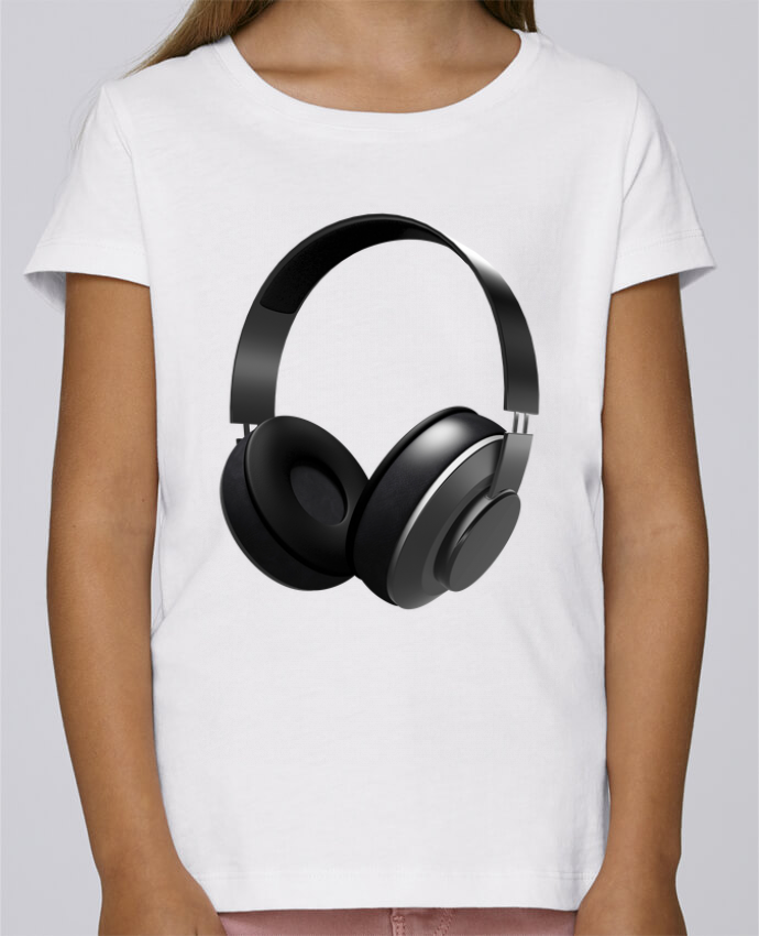 T Shirt Fille Mini Stella Draws Casque Audio Noir Serpico