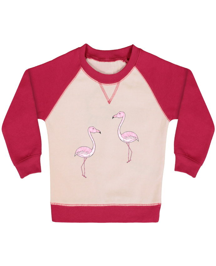 Sweat Shirt Bebe Col Rond Manches Raglan Contrastees Flamant Rose Dessin K Creatif